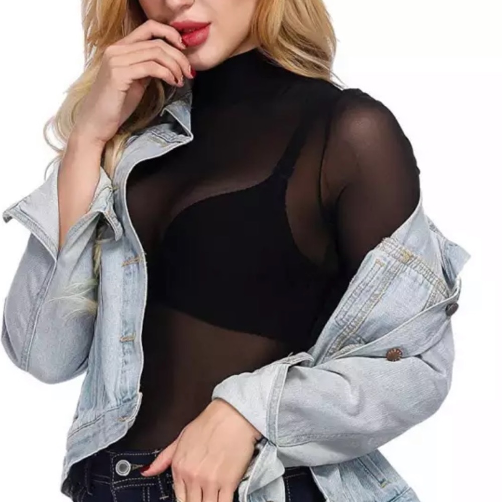 🎉SOLD On Sale New Alluring Sheer Black Long Sleeve Mock Turtle Neck Top - Picture 8 of 10